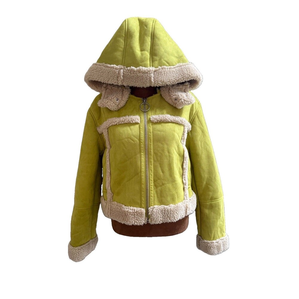 Urban Outfitters Green Amelie Faux Shearling Hooded Jacket Size Small